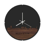 Skyline Klok Rond Hellevoetsluis Noten houten cadeau decoratie relatiegeschenk van WoodWideCities