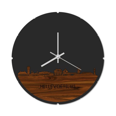 Skyline Klok Rond Hellevoetsluis Palissander houten cadeau decoratie relatiegeschenk van WoodWideCities
