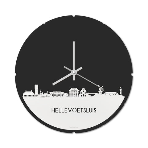 Skyline Klok Rond Hellevoetsluis Wit glanzend gerecycled kunststof cadeau decoratie relatiegeschenk van WoodWideCities