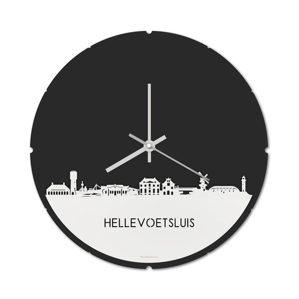 Skyline Klok Rond Hellevoetsluis Wit glanzend gerecycled kunststof cadeau decoratie relatiegeschenk van WoodWideCities