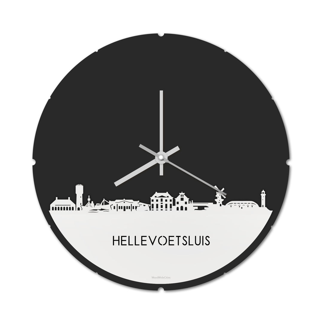 Skyline Klok Rond Hellevoetsluis Wit glanzend gerecycled kunststof cadeau decoratie relatiegeschenk van WoodWideCities