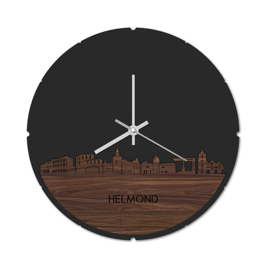Skyline Klok Rond Helmond Noten Noten  houten cadeau decoratie relatiegeschenk van WoodWideCities