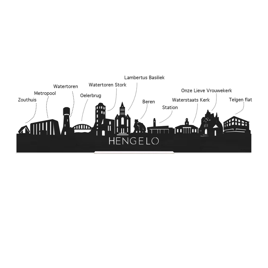 Skyline Klok Rond Hengelo Eiken houten cadeau decoratie relatiegeschenk van WoodWideCities