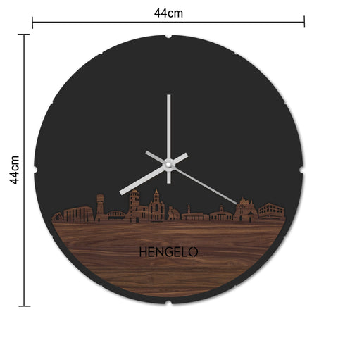 Skyline Klok Rond Hengelo Palissander houten cadeau decoratie relatiegeschenk van WoodWideCities