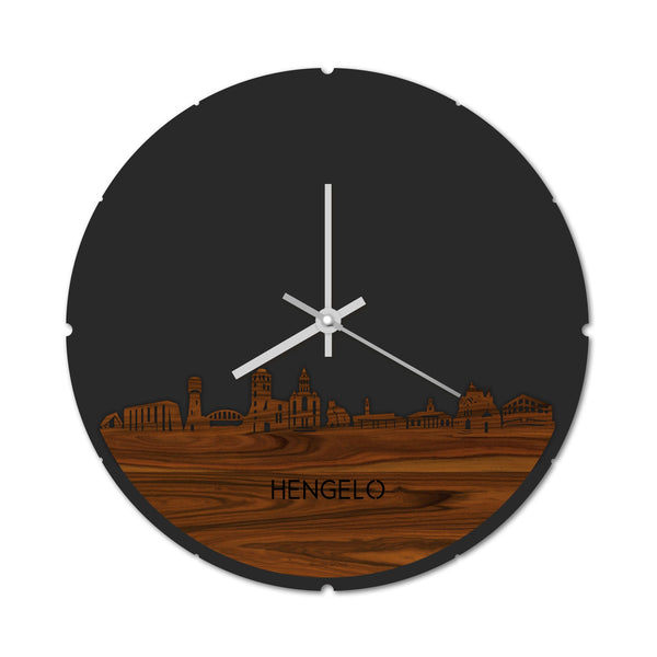 Skyline Klok Rond Hengelo Palissander houten cadeau decoratie relatiegeschenk van WoodWideCities