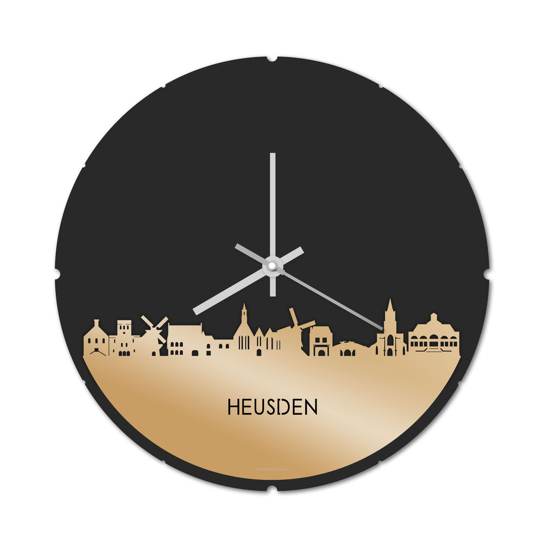 Skyline Klok Rond Heusden Metallic Goud gerecycled kunststof cadeau decoratie relatiegeschenk van WoodWideCities