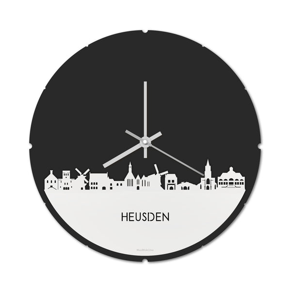 Skyline Klok Rond Heusden Wit glanzend gerecycled kunststof cadeau decoratie relatiegeschenk van WoodWideCities