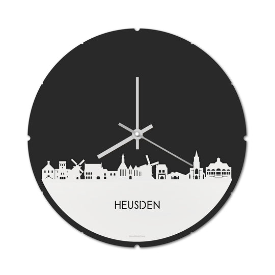 Skyline Klok Rond Heusden Wit glanzend gerecycled kunststof cadeau decoratie relatiegeschenk van WoodWideCities