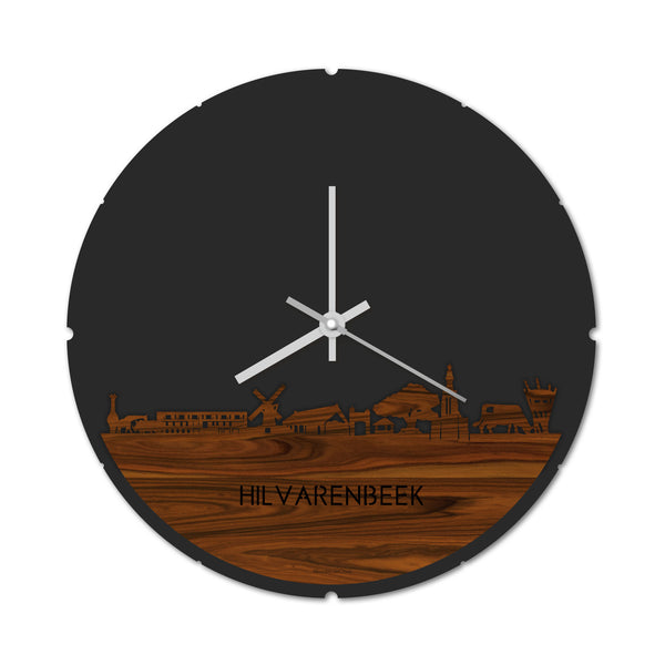 Skyline Klok Rond Hilvarenbeek Palissander houten cadeau decoratie relatiegeschenk van WoodWideCities