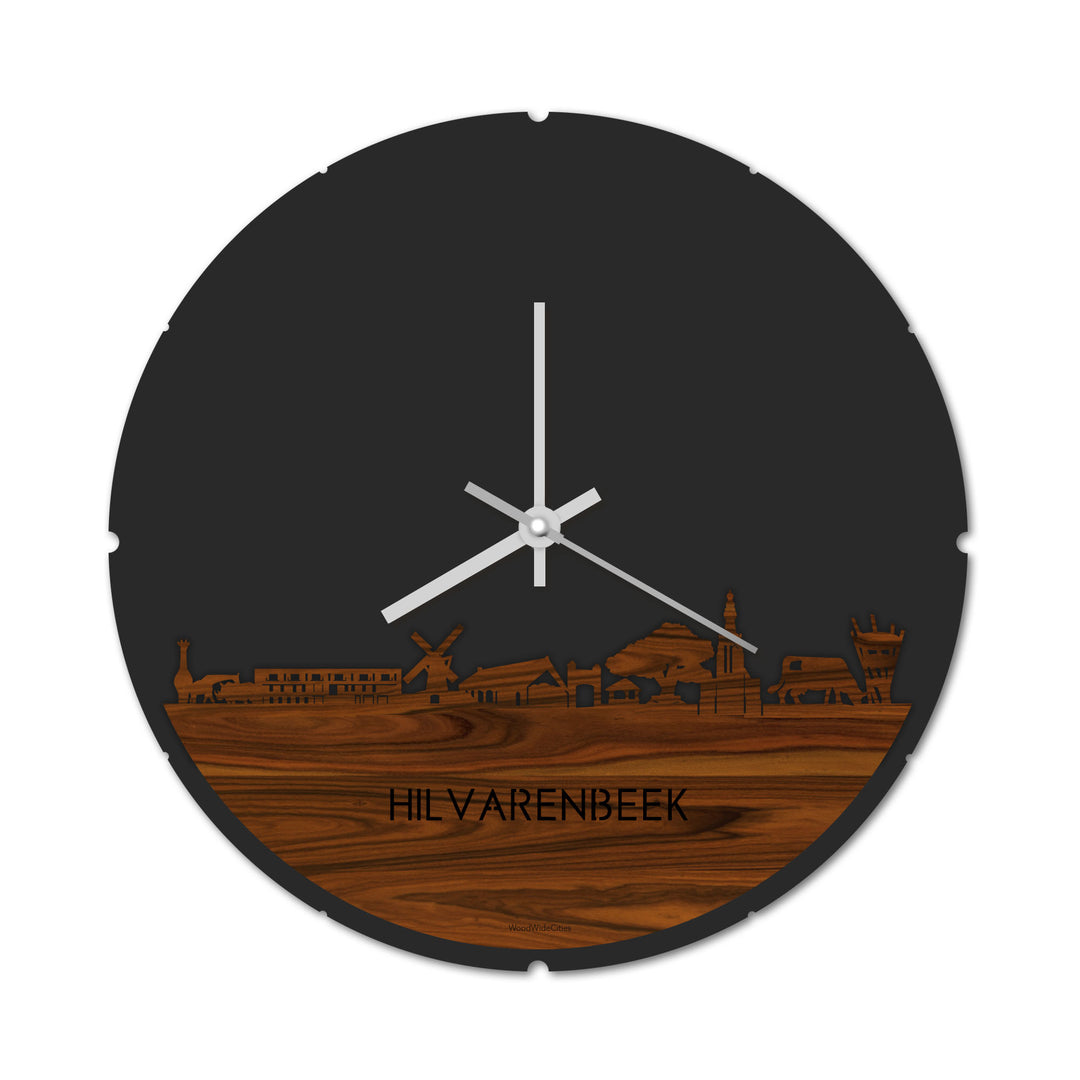 Skyline Klok Rond Hilvarenbeek Palissander houten cadeau decoratie relatiegeschenk van WoodWideCities