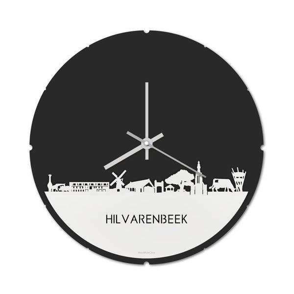 Skyline Klok Rond Hilvarenbeek Wit glanzend gerecycled kunststof cadeau decoratie relatiegeschenk van WoodWideCities