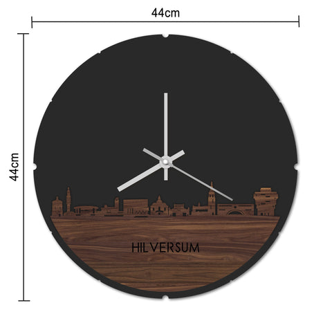 Skyline Klok Rond Hilversum Noten houten cadeau decoratie relatiegeschenk van WoodWideCities