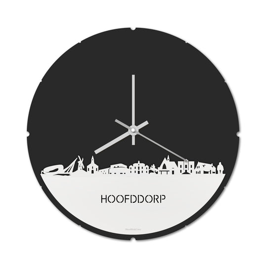 Skyline Klok Rond Hoofddorp Wit glanzend gerecycled kunststof cadeau decoratie relatiegeschenk van WoodWideCities