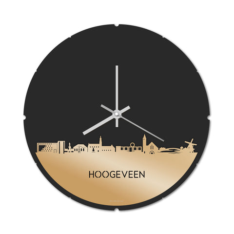 Skyline Klok Rond Hoogeveen  Metallic Goud gerecycled kunststof cadeau decoratie relatiegeschenk van WoodWideCities