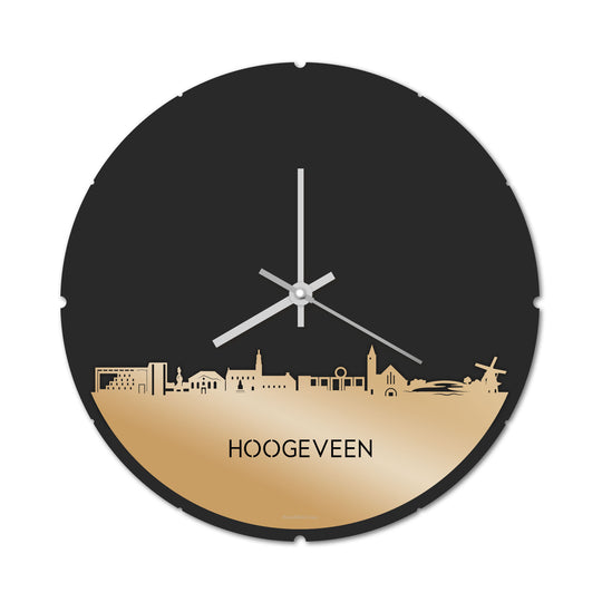 Skyline Klok Rond Hoogeveen  Metallic Goud gerecycled kunststof cadeau decoratie relatiegeschenk van WoodWideCities