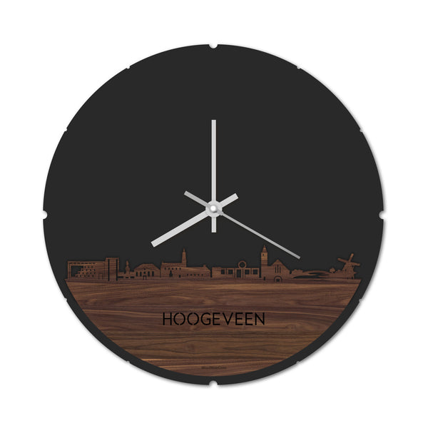 Skyline Klok Rond Hoogeveen  Noten houten cadeau decoratie relatiegeschenk van WoodWideCities