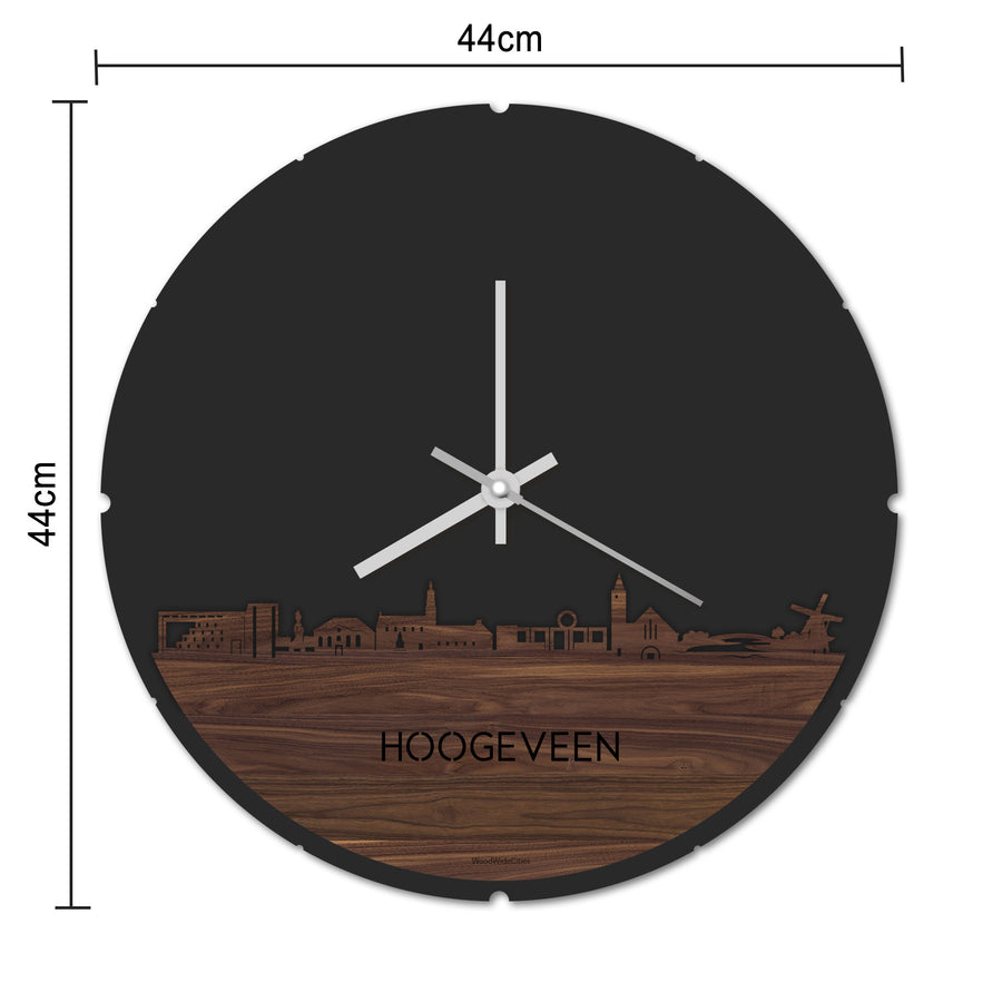 Skyline Klok Rond Hoogeveen  Palissander houten cadeau decoratie relatiegeschenk van WoodWideCities