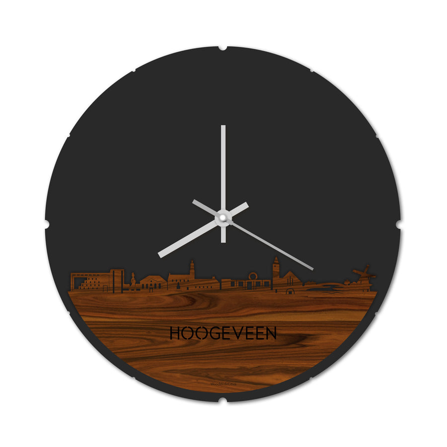 Skyline Klok Rond Hoogeveen  Palissander houten cadeau decoratie relatiegeschenk van WoodWideCities