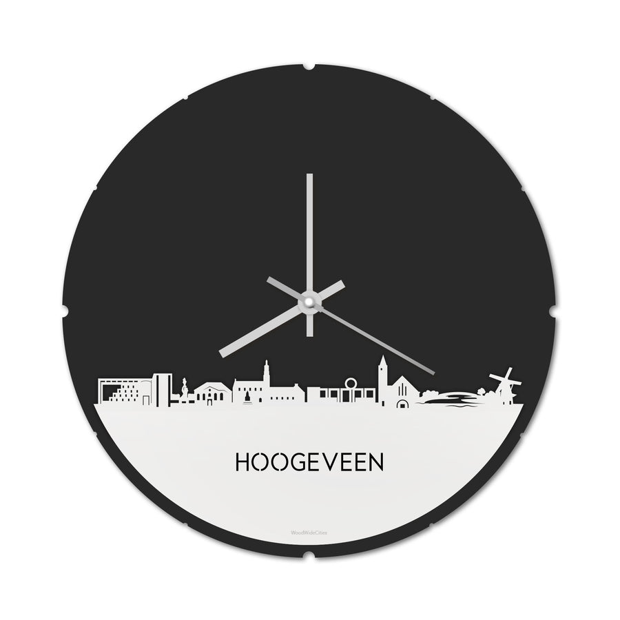 Skyline Klok Rond Hoogeveen  Wit glanzend gerecycled kunststof cadeau decoratie relatiegeschenk van WoodWideCities