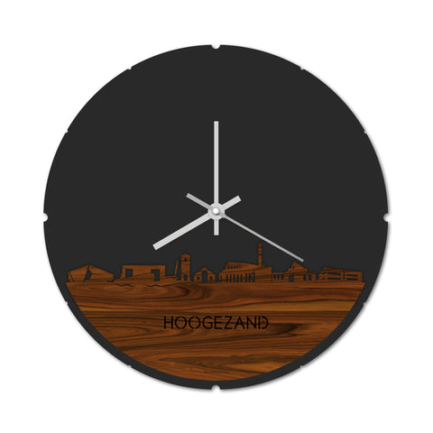 Skyline Klok Rond Hoogezand Palissander houten cadeau decoratie relatiegeschenk van WoodWideCities