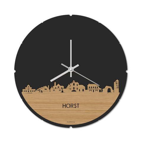 Skyline Klok Rond Horst Bamboe houten cadeau decoratie relatiegeschenk van WoodWideCities
