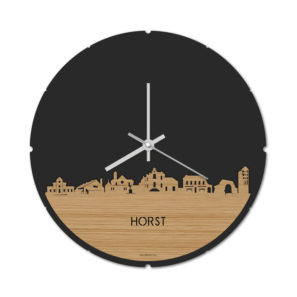 Skyline Klok Rond Horst Bamboe houten cadeau decoratie relatiegeschenk van WoodWideCities