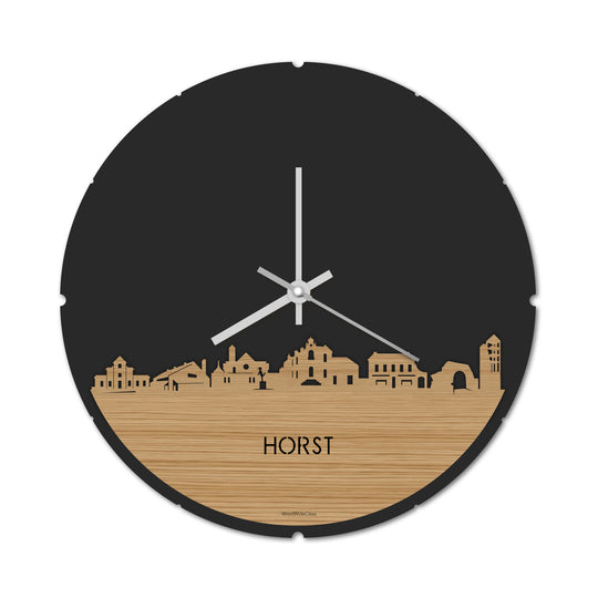 Skyline Klok Rond Horst Bamboe houten cadeau decoratie relatiegeschenk van WoodWideCities