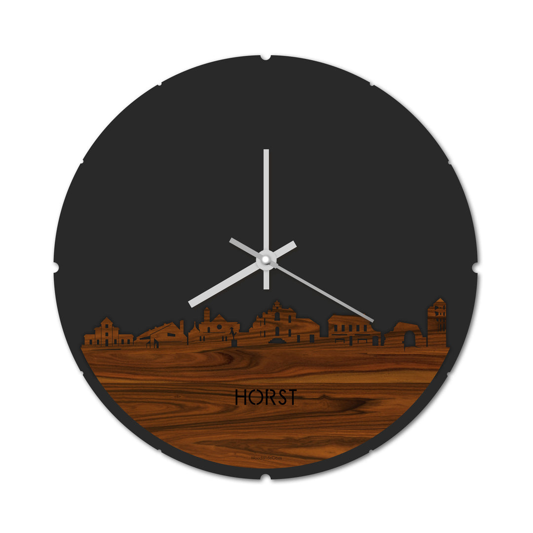 Skyline Klok Rond Horst Palissander houten cadeau decoratie relatiegeschenk van WoodWideCities