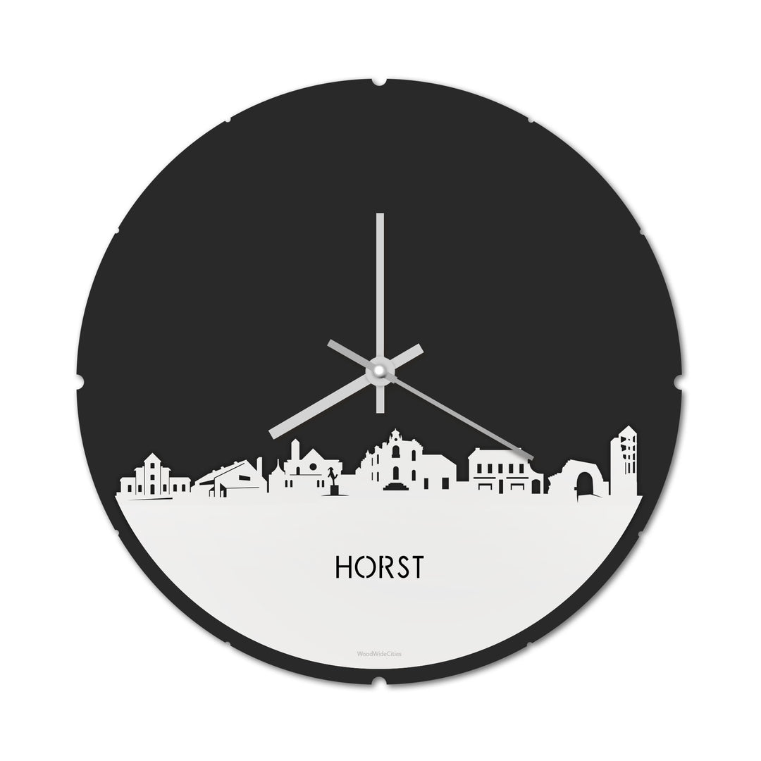 Skyline Klok Rond Horst Wit glanzend gerecycled kunststof cadeau decoratie relatiegeschenk van WoodWideCities