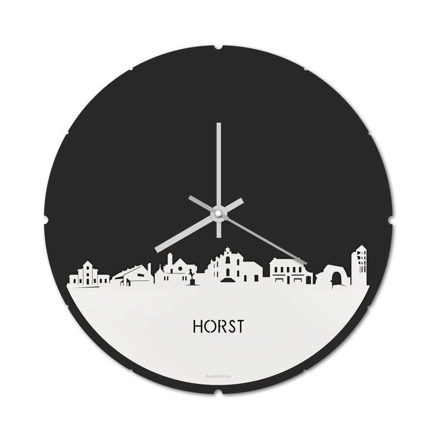 Skyline Klok Rond Horst Wit glanzend gerecycled kunststof cadeau decoratie relatiegeschenk van WoodWideCities