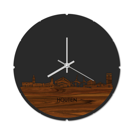 Skyline Klok Rond Houten Palissander houten cadeau decoratie relatiegeschenk van WoodWideCities