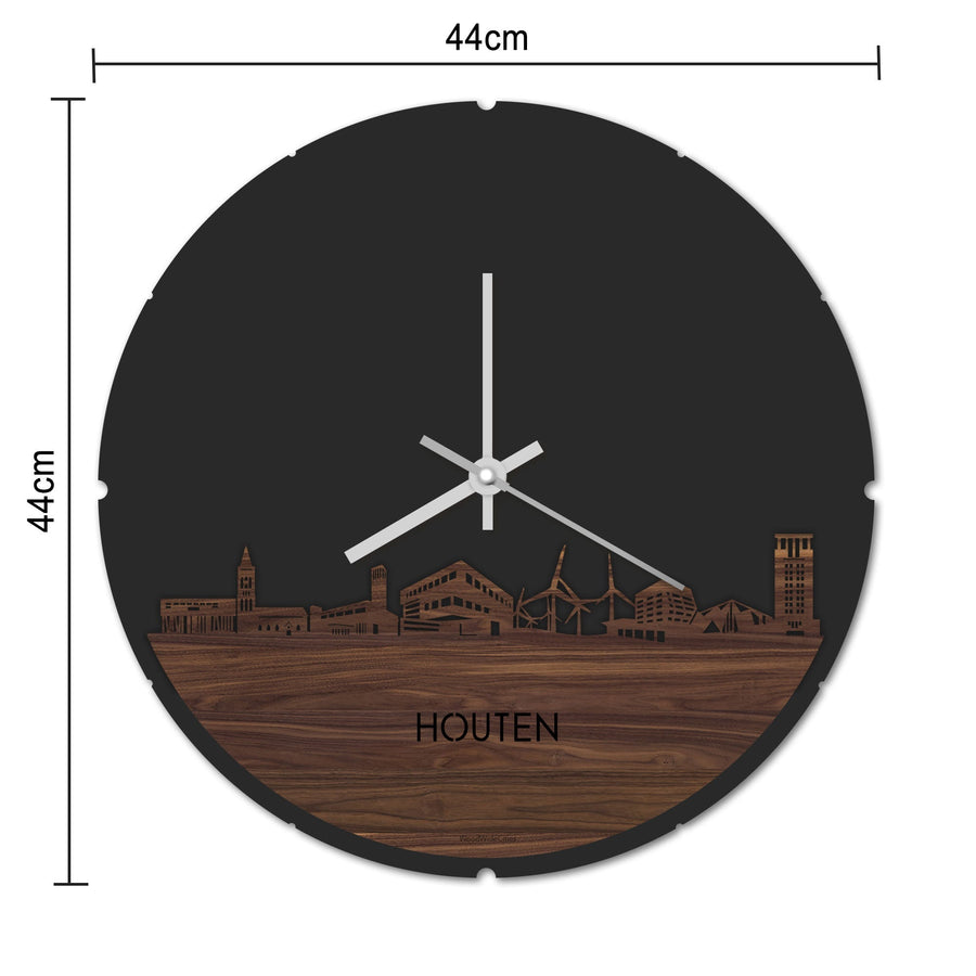 Skyline Klok Rond Houten Zwart glanzend gerecycled kunststof cadeau decoratie relatiegeschenk van WoodWideCities