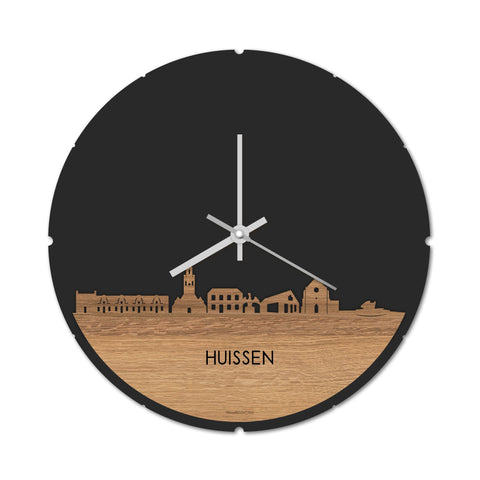 Skyline Klok Rond Huissen Eiken houten cadeau decoratie relatiegeschenk van WoodWideCities