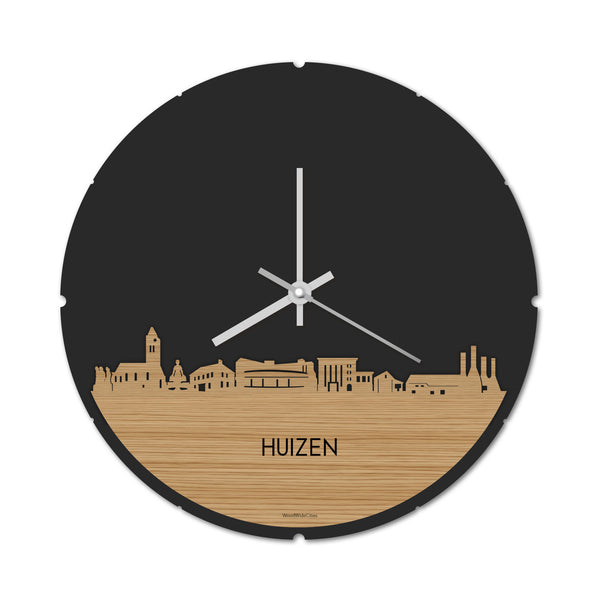 Skyline Klok Rond Huizen Bamboe houten cadeau decoratie relatiegeschenk van WoodWideCities