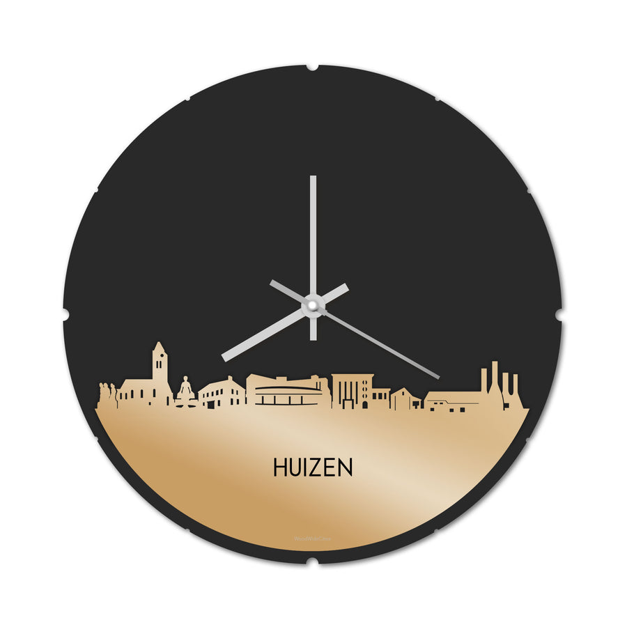Skyline Klok Rond Huizen Metallic Goud gerecycled kunststof cadeau decoratie relatiegeschenk van WoodWideCities