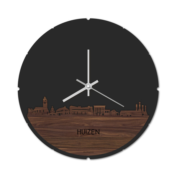 Skyline Klok Rond Huizen Noten houten cadeau decoratie relatiegeschenk van WoodWideCities