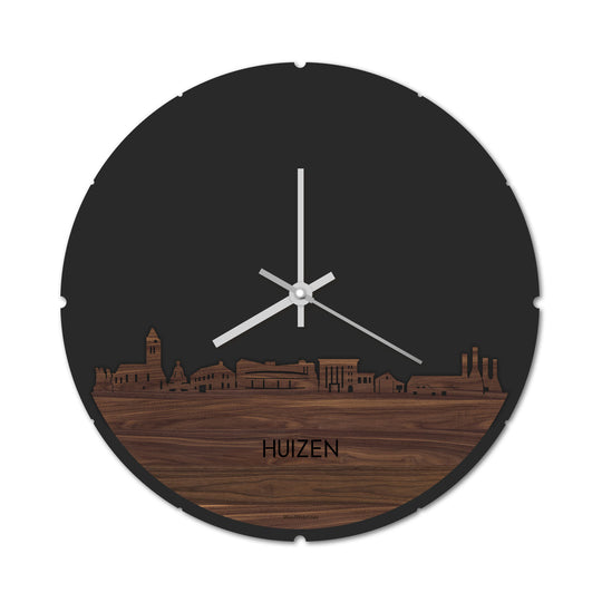 Skyline Klok Rond Huizen Noten houten cadeau decoratie relatiegeschenk van WoodWideCities