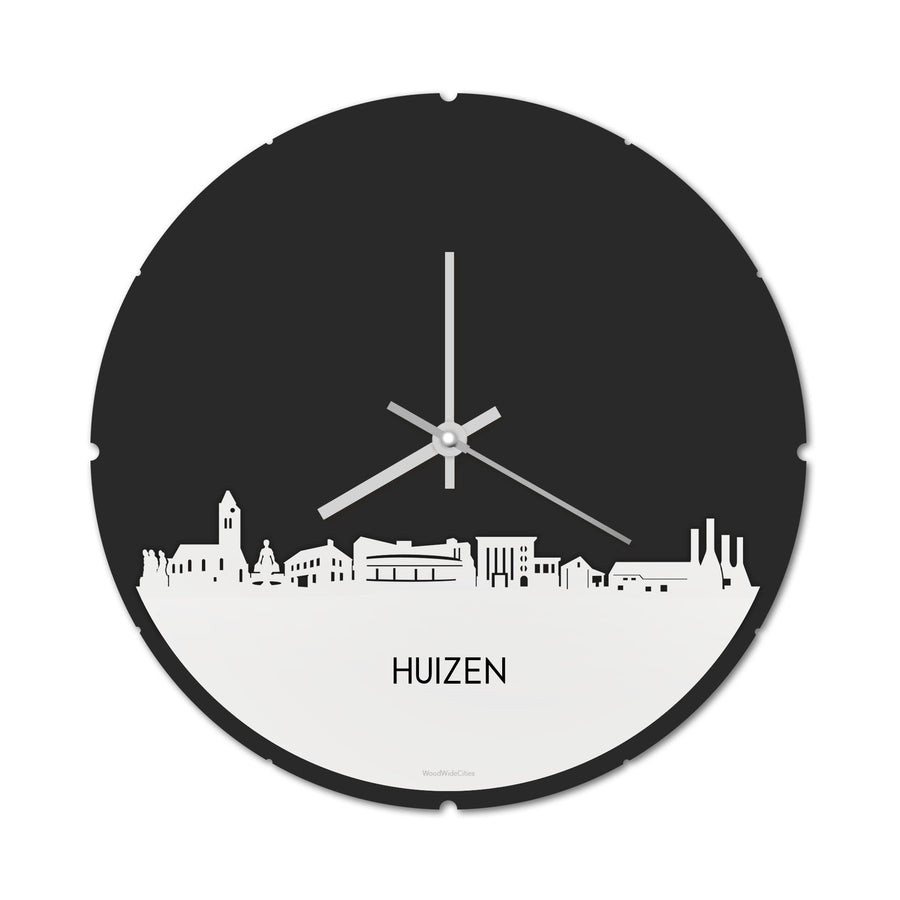 Skyline Klok Rond Huizen Wit glanzend gerecycled kunststof cadeau decoratie relatiegeschenk van WoodWideCities