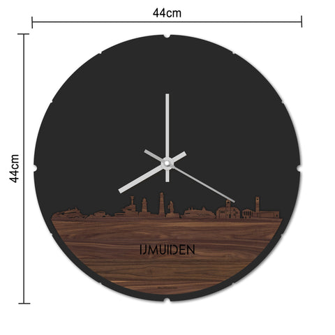 Skyline Klok Rond IJmuiden Palissander houten cadeau decoratie relatiegeschenk van WoodWideCities