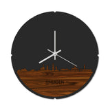 Skyline Klok Rond IJmuiden Palissander houten cadeau decoratie relatiegeschenk van WoodWideCities