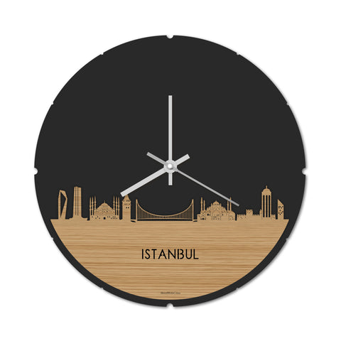 Skyline Klok Rond Istanbul Bamboe houten cadeau decoratie relatiegeschenk van WoodWideCities