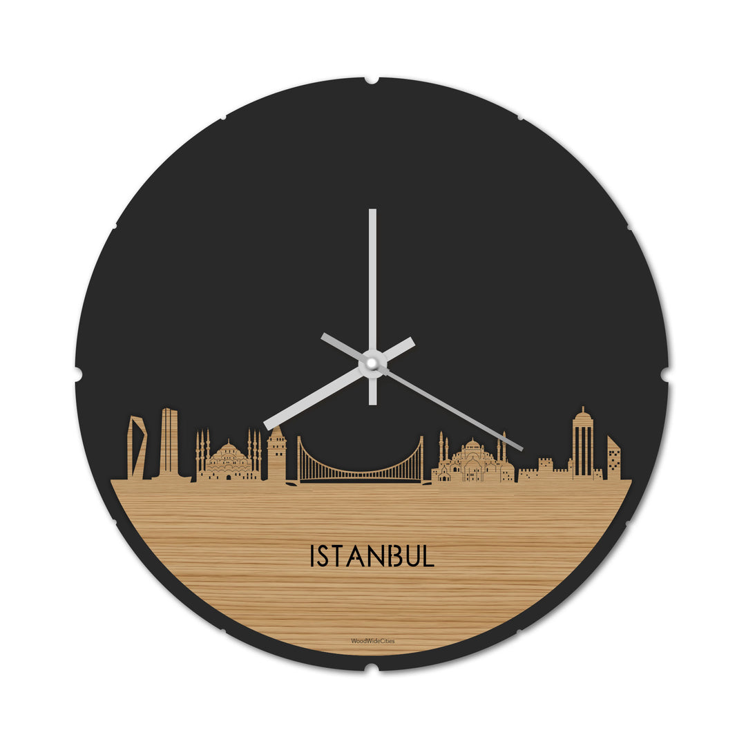 Skyline Klok Rond Istanbul Bamboe houten cadeau decoratie relatiegeschenk van WoodWideCities