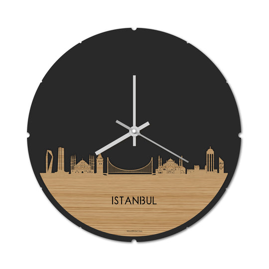 Skyline Klok Rond Istanbul Bamboe houten cadeau decoratie relatiegeschenk van WoodWideCities