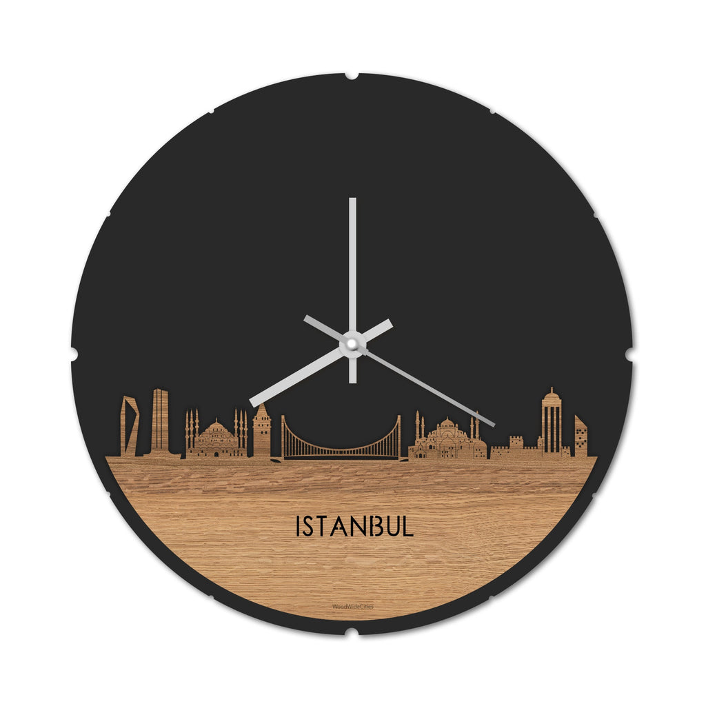Skyline Klok Rond Istanbul Eiken Eiken houten cadeau decoratie relatiegeschenk van WoodWideCities
