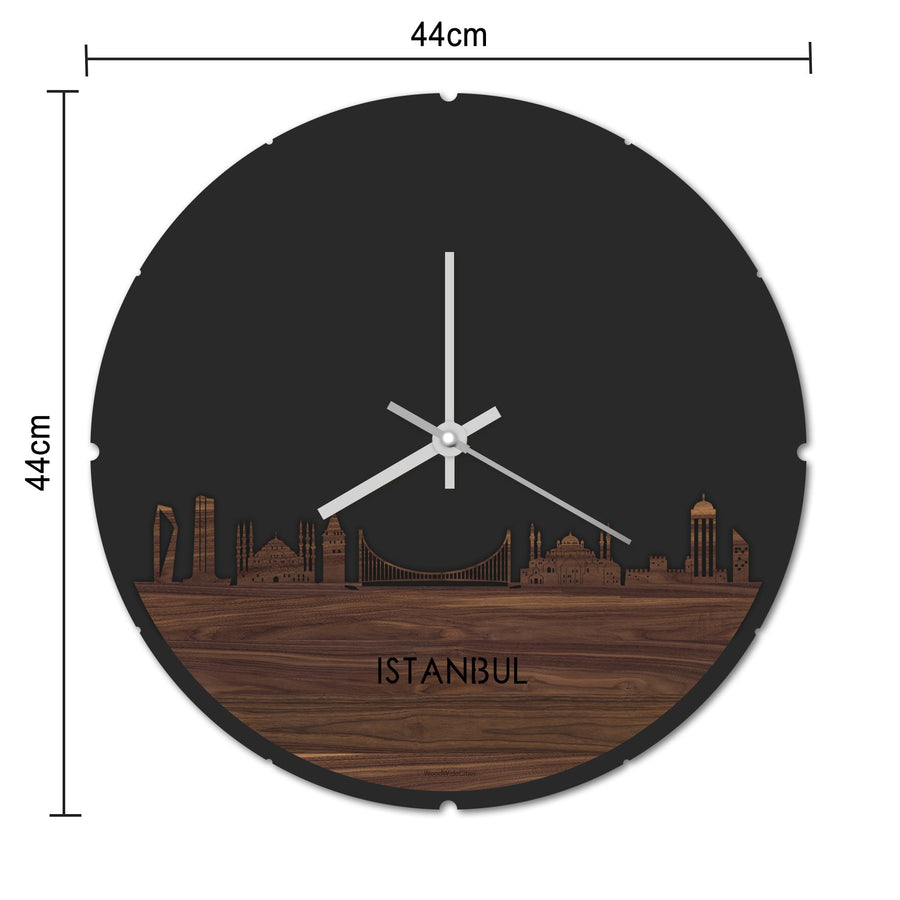 Skyline Klok Rond Istanbul Palissander houten cadeau decoratie relatiegeschenk van WoodWideCities