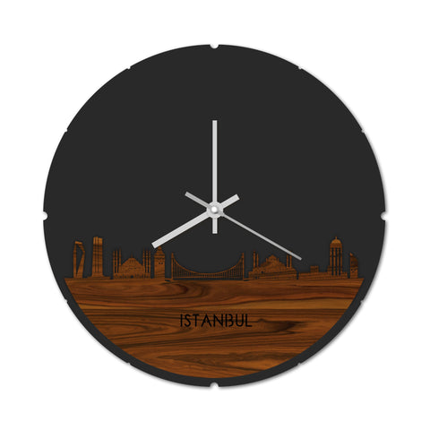 Skyline Klok Rond Istanbul Palissander Palissander houten cadeau decoratie relatiegeschenk van WoodWideCities