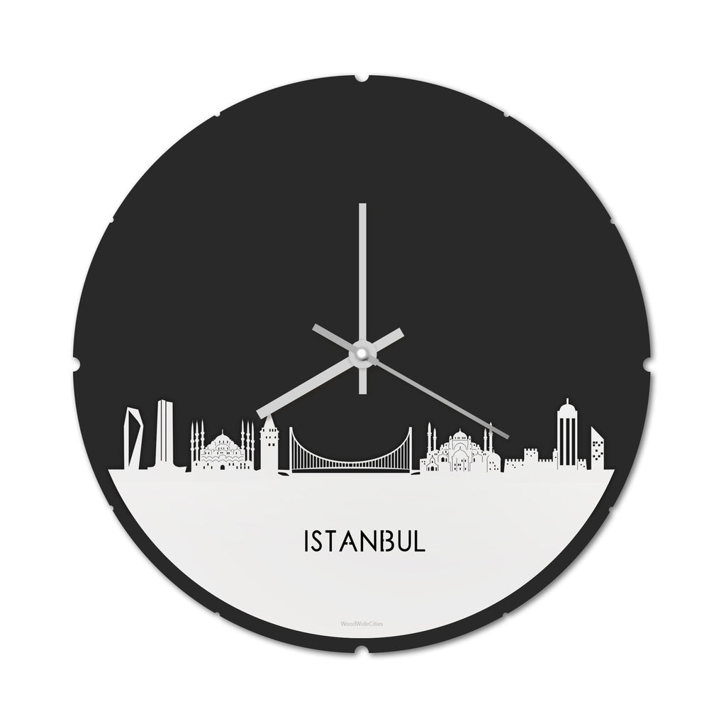Skyline Klok Rond Istanbul Wit glanzend gerecycled kunststof cadeau decoratie relatiegeschenk van WoodWideCities