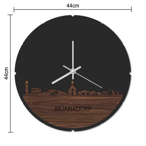 Skyline Klok Rond Julianadorp Noten houten cadeau decoratie relatiegeschenk van WoodWideCities