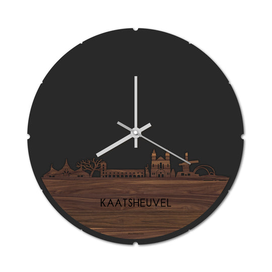 Skyline Klok Rond Kaatsheuvel Noten houten cadeau decoratie relatiegeschenk van WoodWideCities