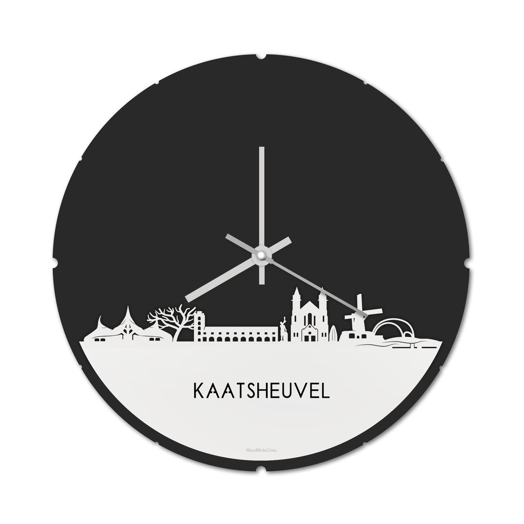 Skyline Klok Rond Kaatsheuvel Wit glanzend gerecycled kunststof cadeau decoratie relatiegeschenk van WoodWideCities